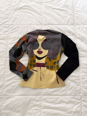 Vintage Y2K Custo Barcelona Graphic Mixed Print Long Sleeve Top